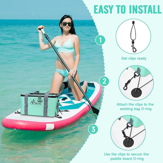 MENOLY Paddle Board Accessories Cooler, 25L Sup Kayak Deck Cooler Bag Fit 30 Cans with Waterproof Phone Pouch, Adjustable Strap, Bottle Opener for Paddleboarding, Kayaking, Camping