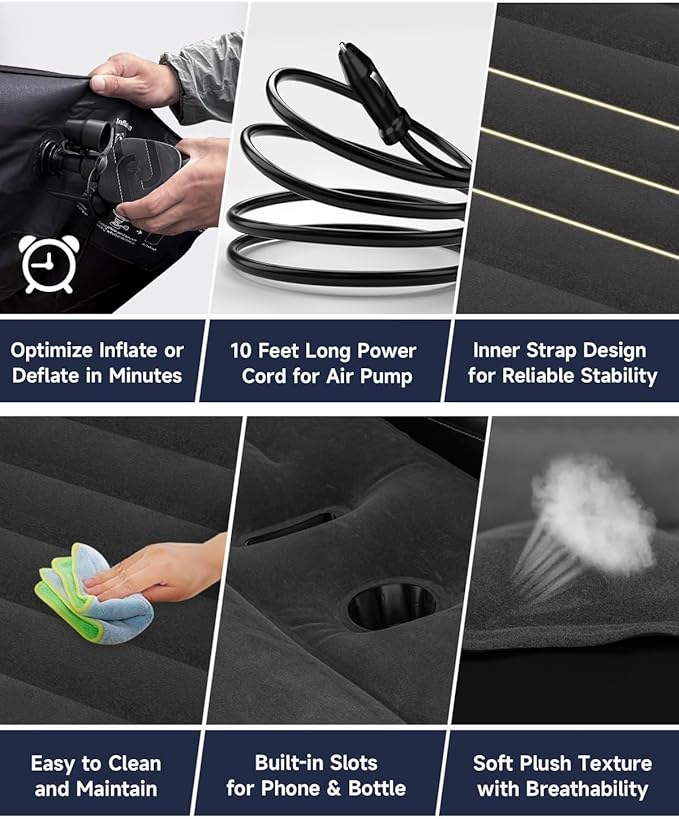 Umbrauto Air Mattress for Tesla Model Y, Custom Inflatable Camping Bed for Back Trunk, Upgraded Sleeping Pad w/Soft Flocking Surface, Durable 210T Fabric Bottom, Portable Pump for SUV Outdoor Travel