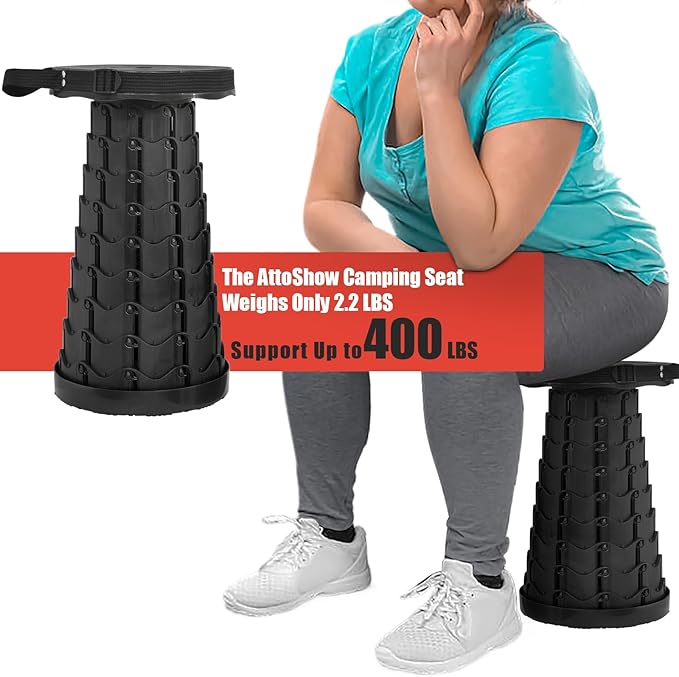2PCS Upgraded Collapsible Stool Thickened Set, Portable Stool Folding Stools, Foldable Chair for Camping Fishing Hiking BBQ and Outdoor Activities - Max 400lbs(Black)