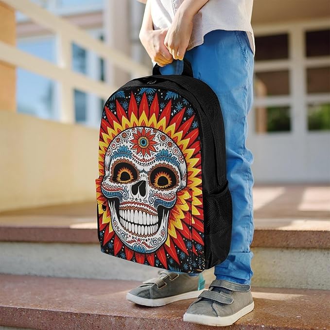 Supdreamc Men Women Lightweight Sugar Skull Sun Casual Daypack Large Capacity Bookbag With Adjustable Shoulder Straps for Gym Business Bicycle