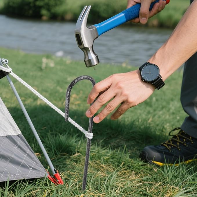 24 Pack Rebar Stakes, 12 Inch J Hook Steel Ground Anchors for Garden, Tent, Trampoline