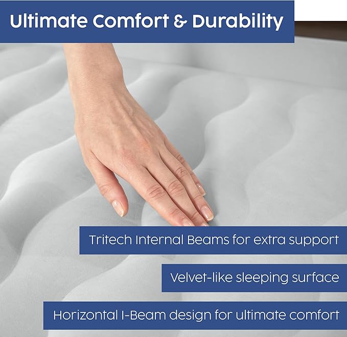 Sealy Tritech 18" Inflatable Air Mattress Bed with Built-in Pump, Storage Bag, and Repair Patch, for Indoor and Outdoor Use, Queen