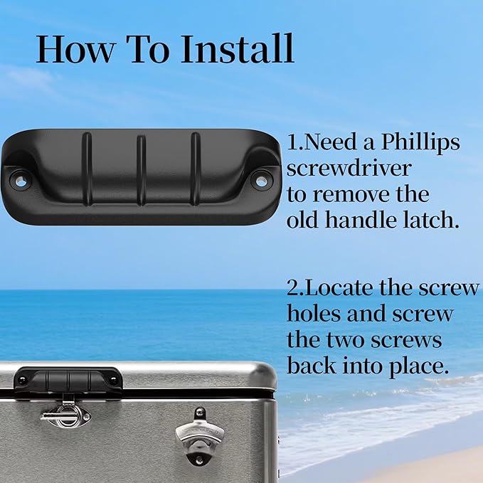 Cooler Handle Latch Replacement Parts 5010005236 Compatible with Co-Leman 54 Qt Steel Belted Coolers, Black Steel-Belted Cooler Latch Accessories (with 2 Screws)