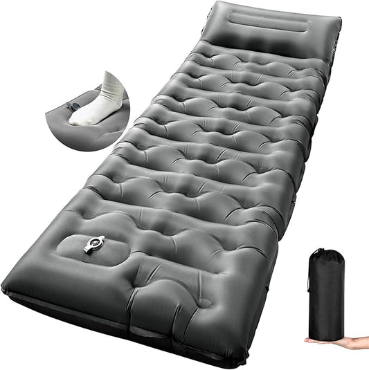KASBAH Camping Sleeping Pad,6 inch Thick Inflatable Camping Mattress with Built-in Foot Pump and Pillow,Ultralight Sleeping Mat Backpacking Gear for Outdoor Hiking,Camping, Traveling and Tent