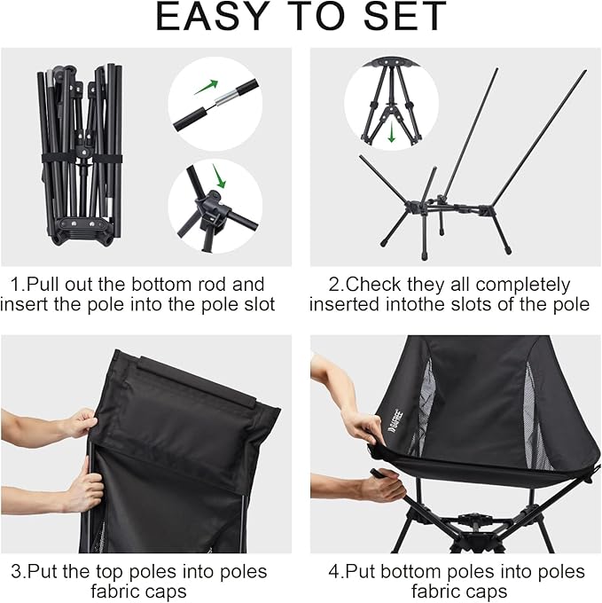 G4Free Folding Lightweight Camp Chair High Back Camping Chair Backpacking Chair Heavy Duty 330lbs with Headrest Pocket Green