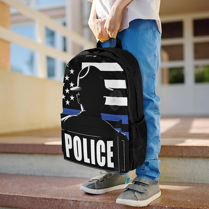 Supdreamc Rucksacks Multipurpose Anti-Theft Big Capacity Bookbag, America Thin Blue Line Flag Police Travel Hiking Camping Rucksack With Padded Straps