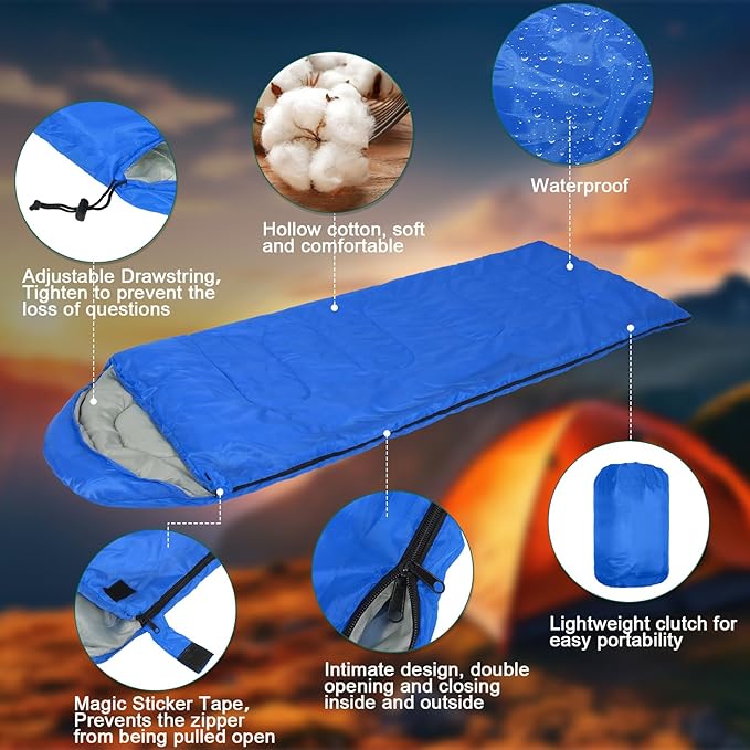 Tudomro 16 Pack Winter Camping Sleeping Bags Bulk Adults 4 Season Warm Cold Weather Lightweight Waterproof Compact Backpacking Sleeping Bag for Travel Hiking