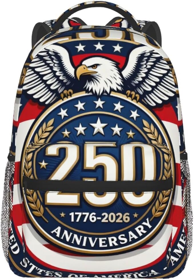 Daypack Backpack Polyester Multipurpose Anti-Theft 250th Anniversary 1776-2026 Patriotic Eagle Art Shoulder Bag Big Capacity Gym Outdoor Hiking Backpack With Smooth Zippers