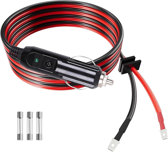 12V/24V Thermoelectric Cooler Power Cord Compatible with Coleman Electric Cooler Adapter 8 Feet Cooler Cord w/Fuse Plug-in Car Cooler Power