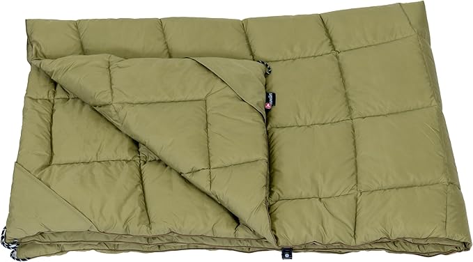 Versatile Packable Outdoor Camping Blanket, Puffy Blanket, Primaloft® Insulation, Warm, Durable, Lightweight, Waterproof, Oversize, Beach, Stadium, and More! 55"x80" (Olive Branch)