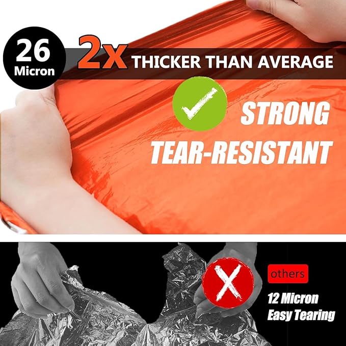 Frelaxy Extra-Thick Emergency Tent, Compact Survival Tent with Whistle, Upgraded Paracord, Storage Pouch, and EVA Case, 2 Person Emergency Shelter for Backpacking, Hiking, Outdoor
