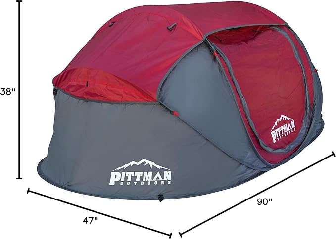 AirBedz Pittman Outdoors PPI-POPUP2X Instant Set-up 2 Person Pop-up Tent with Large Mesh Window, 7.55'x3.94'x3.2' (Height), Red