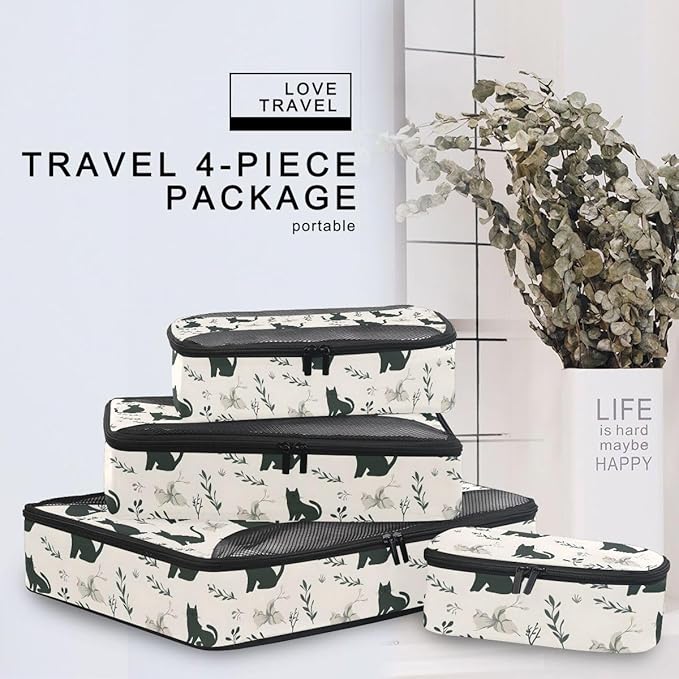 Black Kitten Cat Compression Packing Cubes for Travel Luggage Suitcase Packing Organizers Bags Carry On Lightweight 4 Set