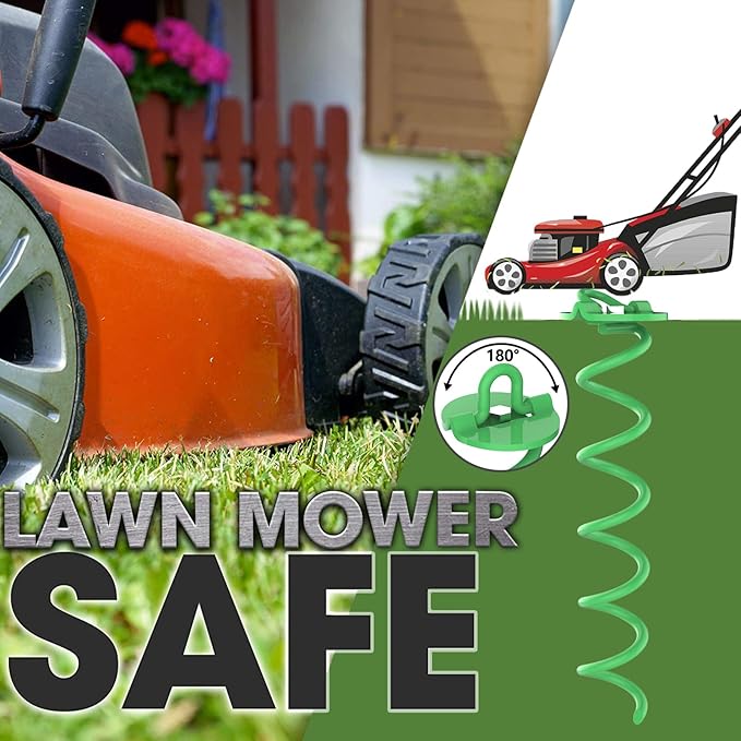 Eurmax USA 4-Pc Pack Spiral Stakes Heavy Duty Anchor Kit Ice Screw Anchor for Trampoline, Tents, tarps, Canopies,car Ports,Dog tie Out and etc Bonus Tie Down Straps 4-Pc Pack (Green)