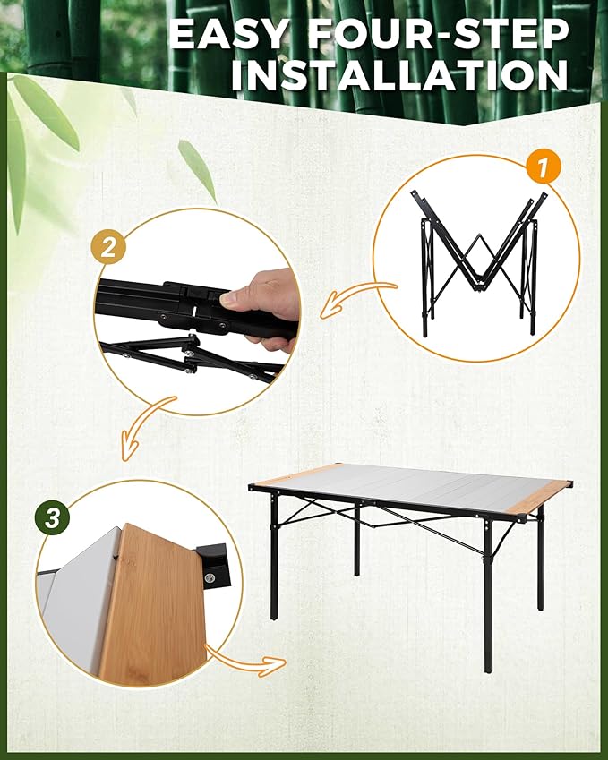 KingCamp Camping Table Folding Portable Table Aluminum Roll Up Lightweight Foldable Large Camp Table for Indoor Outdoor Picnic Backyard, 53.5"X27.5"