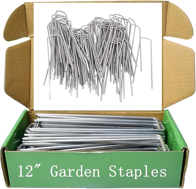 MySit 12" Garden Stakes Pins Landscape Staples 11Ga Tent Stakes 200Pack, Heavy Duty Galvanized Steel Metal Yard Stakes Ground Lawn Staples Fence Anchors for Weed Barrier Fabric