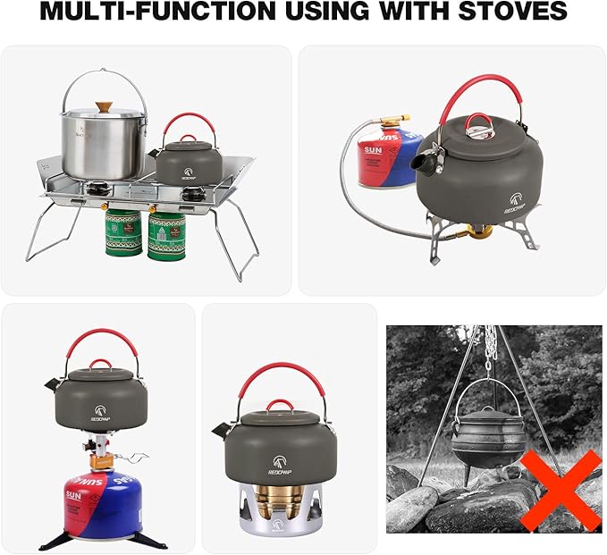 REDCAMP 0.8L Mini Outdoor Camping Kettle, Aluminum Water Pot with Carrying Bag, Compact Lightweight Tea Kettle