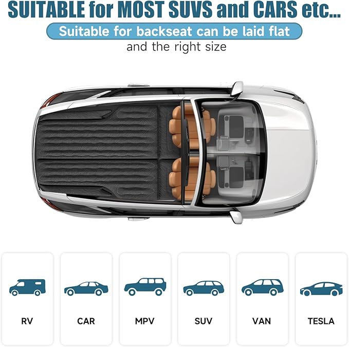 Inflatable SUV Air Mattress Bed Car Mattress for SUV, Double-Sided Flocking Travel Camping Bed, Car Sleeping Mattress for Universal SUV with Air Pump 2 Pillows