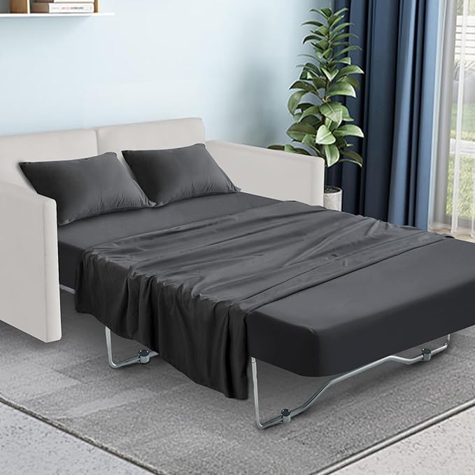 SPRINGSPIRIT Sleeper Sofa Queen Sheets Set, 4 Piece Bed Sheets Set Up to 8" Deep Pockets, Extra Soft and Breathable Bedding Sheets, Black