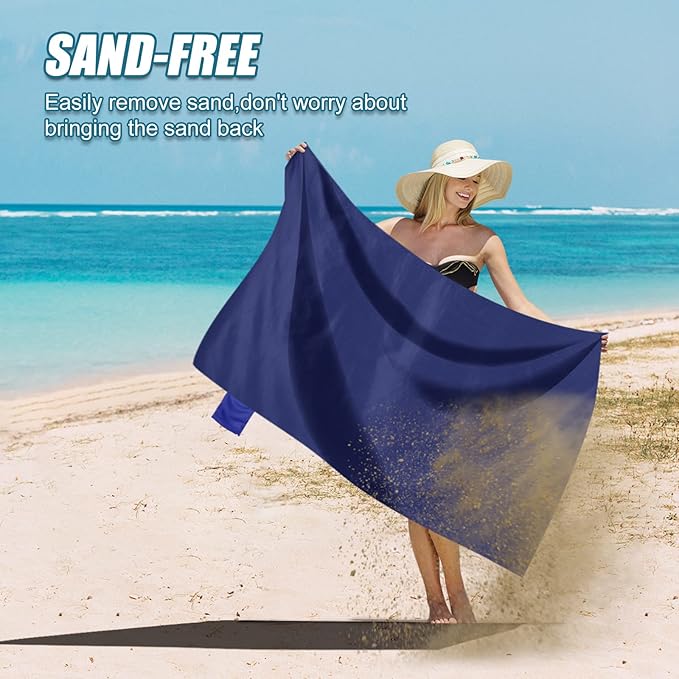 Odoland Beach Picnic Blanket, 43.3" x 27.5" SandProof Waterproof Outdoor Pocket Blanket with Portable Bag, Foldable Lightweight Sand Free Beach Mat for 1 People Hiking, Camping, Travel, Blue