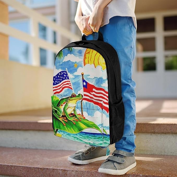 Supdreamc Rucksack Anti-Theft Multipurpose Big Capacity Carry On Bag, Flag Of American Palm Tree Frog Traveling Camping Backpack With Side Pockets
