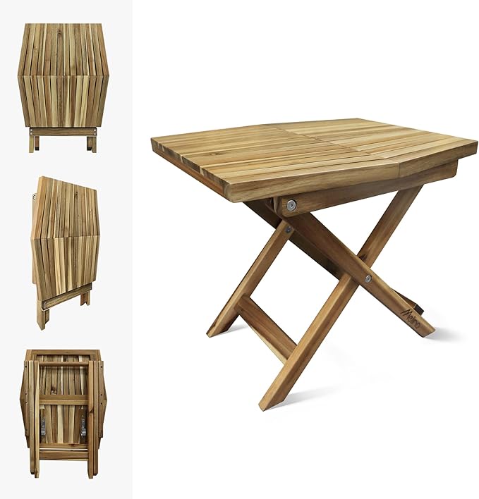 Melino Wooden Folding Outdoor Side Table, FSC Certified Acacia Weatherproof Side Tables, Wood Folding Small Table for Outdoor, Patio, Porch, Pool, Backyard, Garden, Balcony and Deck - Natural