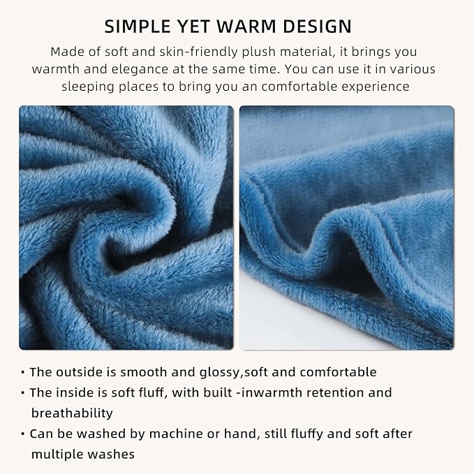 Melissa Large Travel Blanket and Inflatable Pillow Set - 69โ x 43.3โ โ Soft Blanket with Carry Bag โ Lightweight, Compact & Washable for Backpacking, Hiking, Airplane, Car, Office, Camping (Blue)