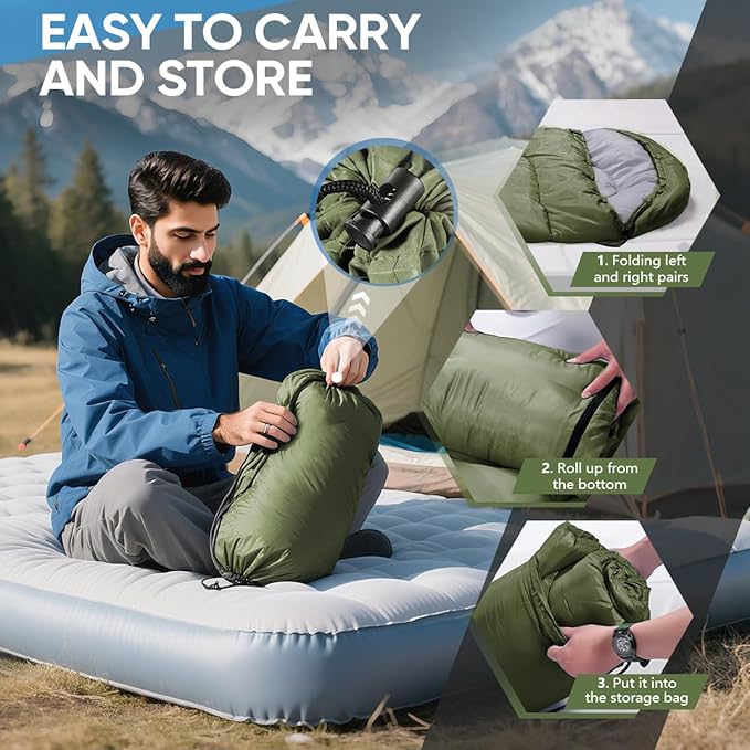 OBTANIM Sleeping Bags Portable Waterproof Camping Sleeping Bag for Adults Kids 4 Seasons Cold Weather or Warm Backpacking Hiking Mountaineering Indoor Outdoor Use