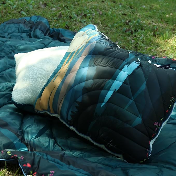 Camping Pillow, Sherpa Lining Travel Pillow Supportive Compressible Lightweight Camp Pillow with Storage Bag for Camping,Hiking,Backpacking,Airplane