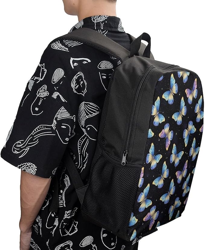 Shoulder BookBags Pueple Blue Butterfly Sports Outdoor Running, Camping Backpack Men Women