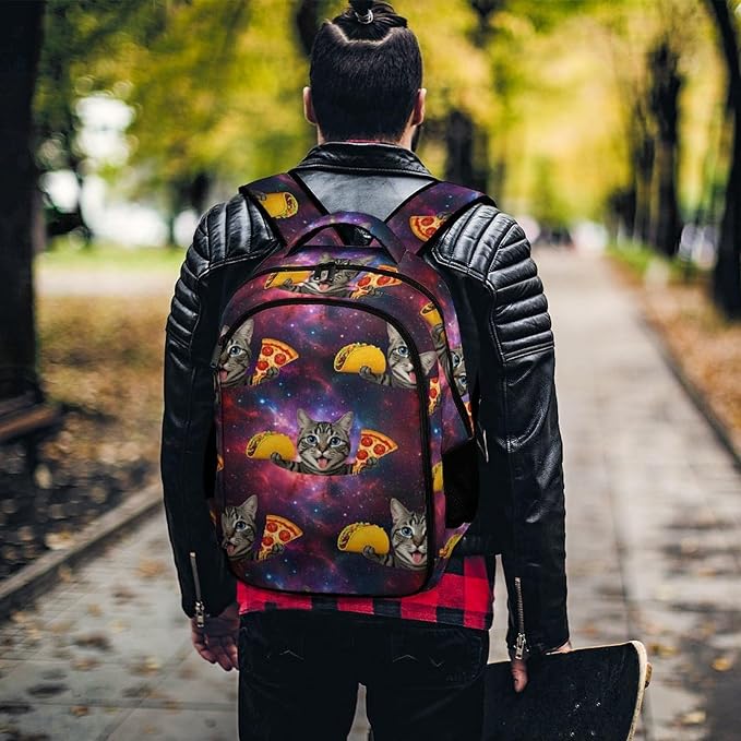 Business Anti Theft Laptop Backpack Galaxy Space Kitten Cat Eat Taco Pizza, Waterproof Travel Computer Bag with Laptop Compartment Gifts for Men Women