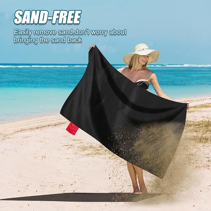 Odoland Beach Blanket Picnic Blanket, 43.3" x 27.5" SandProof Waterproof Outdoor Pocket Blanket with Portable Bag, Foldable Lightweight Sand Free Beach Mat for 1 People Hiking, Camping, Travel, Black