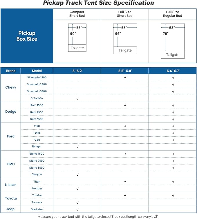 JOYTUTUS Semi-Automatic Truck Bed Tent with Awning, Easy Set-up with Pre-Assembled Design, 2 Person Portable Truck Camping Tent with Rainfly for 5.0FT-6.5FT Pickup Truck Bed, Waterproof PU2000mm