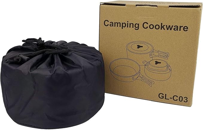 Peidesi 15pcs Camping Cookware Mess Kit,Portable Non-Stick Aluminum Alloy Cookware,Kettle Pot Frying Pan Plates Forks Knives Spoons for Camping, Backpacking, Outdoor Cooking