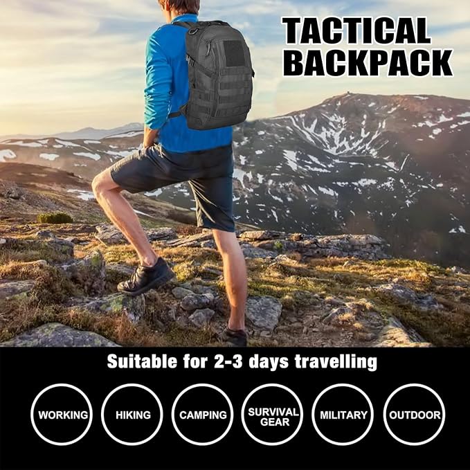 Small Tactical Backpack 12L Molle Bag Rucksack Army Daypack Military Daypack for Outdoor,Hiking (Black)