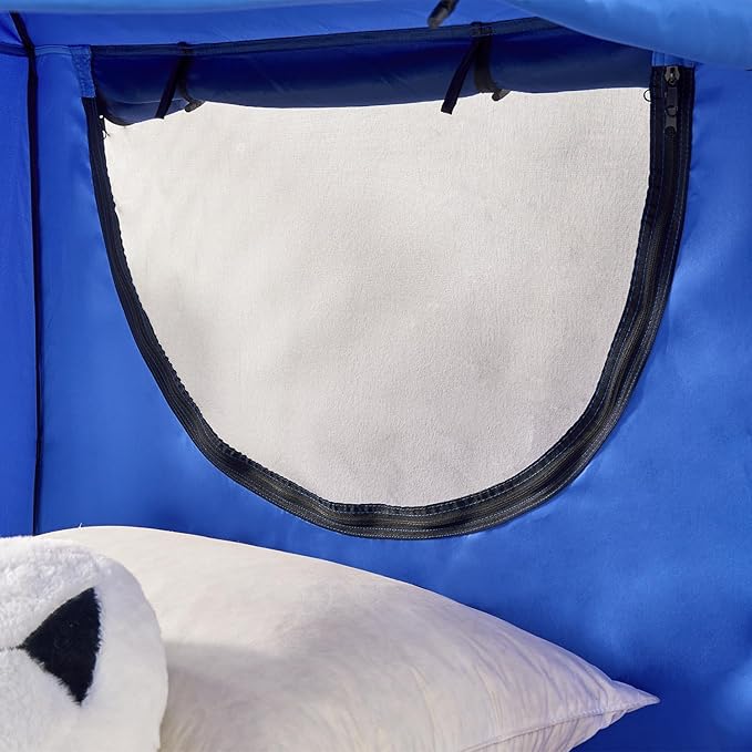 Privacy Sleep Indoor Bed Tent for Adults Kids, Portable Blackout 90% Canopy Tents with 3 Doors Breathable Mesh Windows