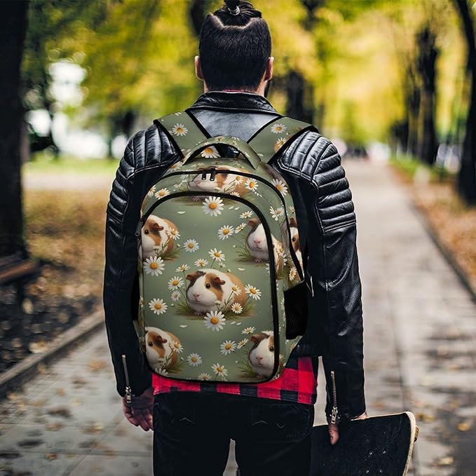 Travel Backpack Guinea Pigs Flowers Print Art for Women Men, Anti Theft Laptop Daypack with Large Capacity for College Work Weekender Outdoor