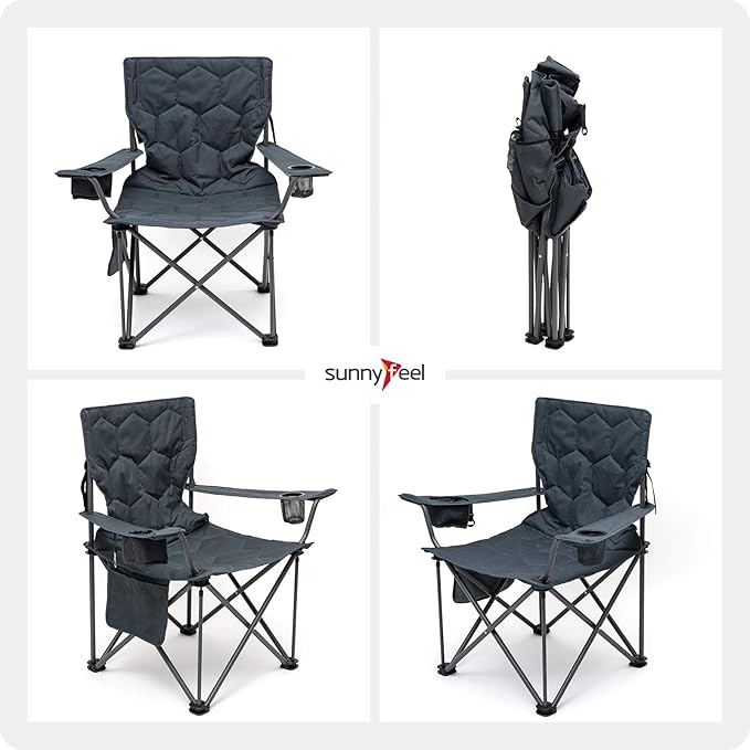 SUNNYFEEL Oversized Folding Camping Chair 2 Pack 500 LBS Heavy Duty Lawn Chairs with Portable Folding with Armrest, Cup Holder, Pocket &Bag for Outdoor Camping/Beach/Travel/Picnic/Fishing