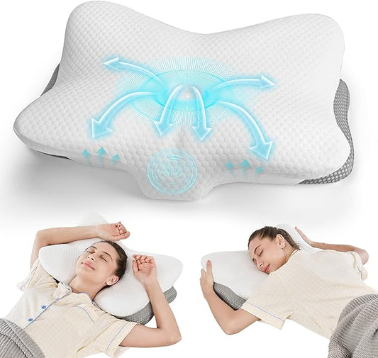 Ergonomic Cervical Pillow for Neck and Shoulder Pain Relief - Memory Foam Contour Pillow with Dual Heights, Breathable Pillowcase, Orthopedic Support for Side, Back, Stomach Sleeper