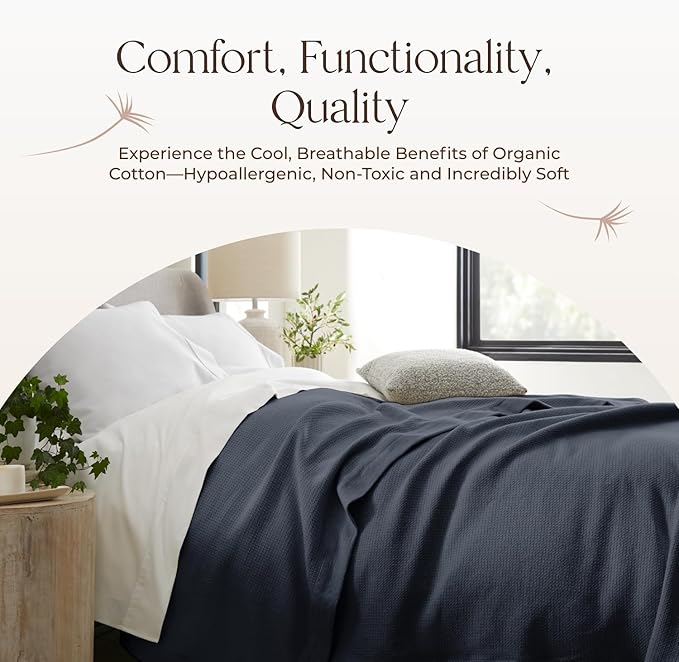 100% Organic Cotton Blanket - GOTS & Fairtrade Certified Organic Cotton Throw Blanket for Bed with Soft Warm & Breathable Single Knit Weave - Great as Bedspread or Coverlet (Mineral, King/Cal King)