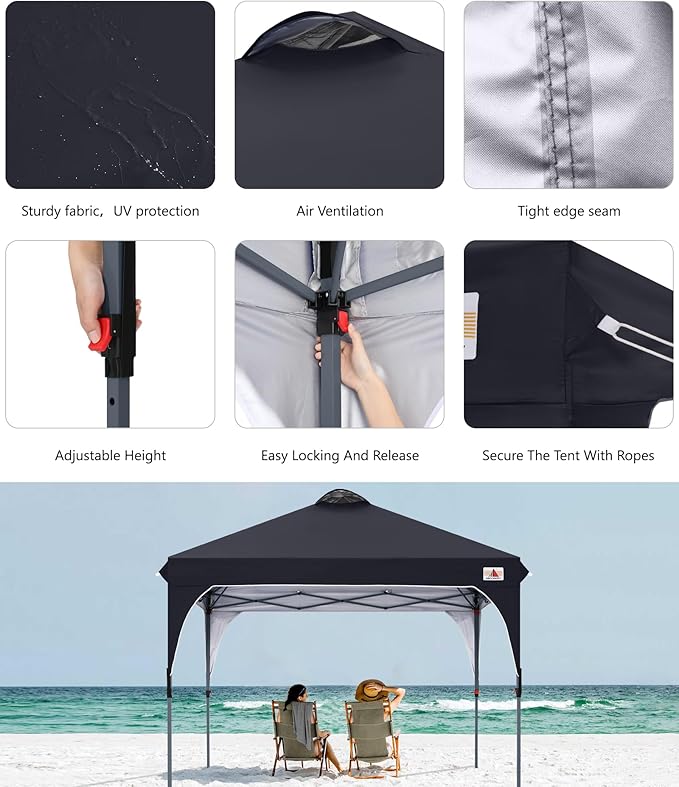 ABCCANOPY Outdoor Pop up Canopy Tent, 8x8 Instant Portable Canopy for Camping, Beach, Backyard, Black