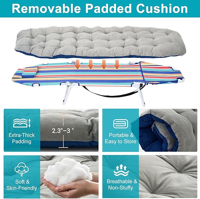 ABORON Folding Camping Cot with Mat & Face/Arm Hole for Adults, Portable Sleeping Bed for Outdoor, Camping, and Travel, Comfortable & Easy to Set Up