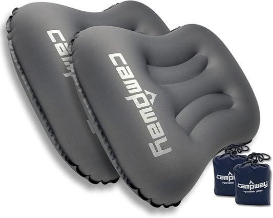 Ultralight Inflatable Camping and Travel Pillows - Compact, Compressible Air Pillow for Neck and Back Support - Pillow for Camping, Hiking and Backpacking - Pack of 2 - Coin Grey