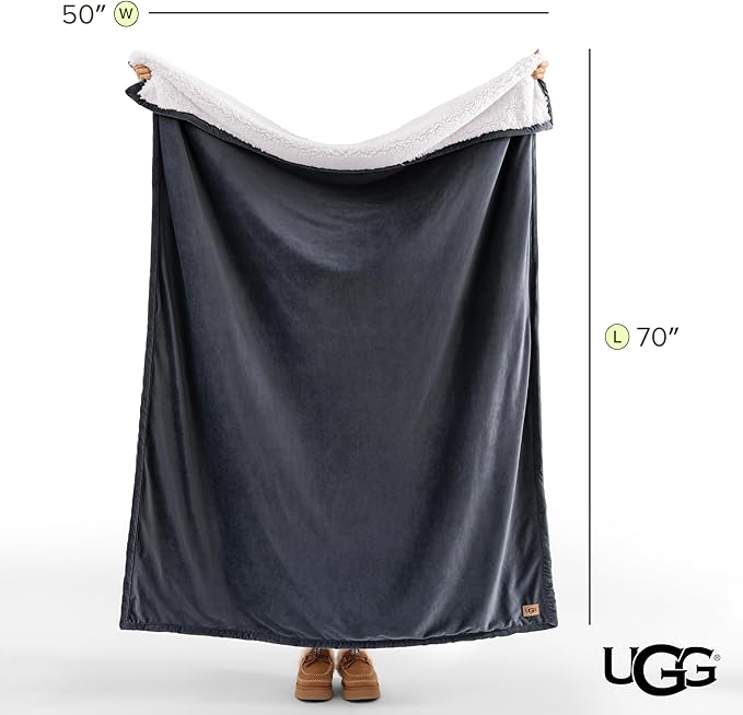 UGG Bliss Throw Blanket Plush Soft Fleece Fluffy Blankets for Bed or Couch Oversized Warm Reversible Machine Washable Medium Weight Home Decor Giftable Throw, 50-inch x 70-inch, Imperial Blue