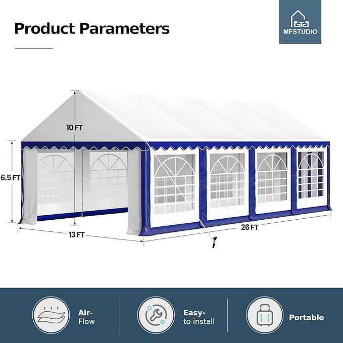 MFSTUDIO 13'x26' Party Tent, Outdoor Heavy Duty Party Tents with Removable Sidewalls, Large Canopy Tent Shelter for Outdoor Events Wedding Birthday, Blue