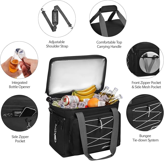 Maelstrom Soft Sided Cooler Bag, 30/40 Can Collapsible Insulated Ice Chest, Large Leakproof Camping & Travel Cooler for Kayaking & Beach