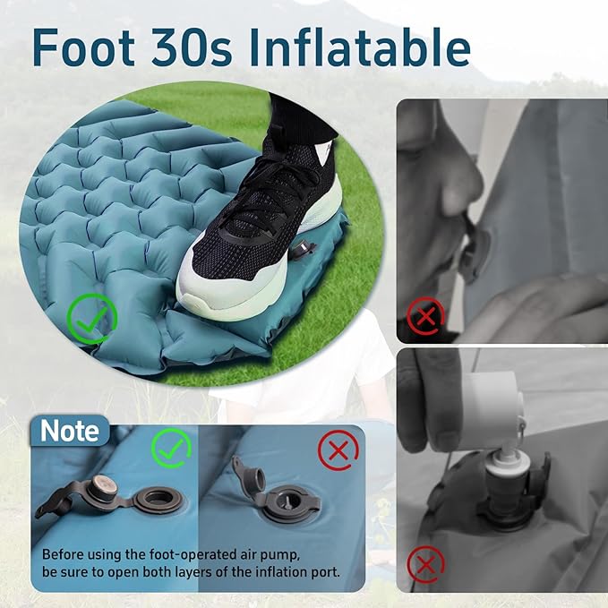 Ultralight Backpacking Sleeping Pad for Camping, with Inflatable Neck Camping Pillow, Lightweight Inflatable Sleeping Pad for Adults, Portable for Hiking, Car Travel - Durable & Comfortable