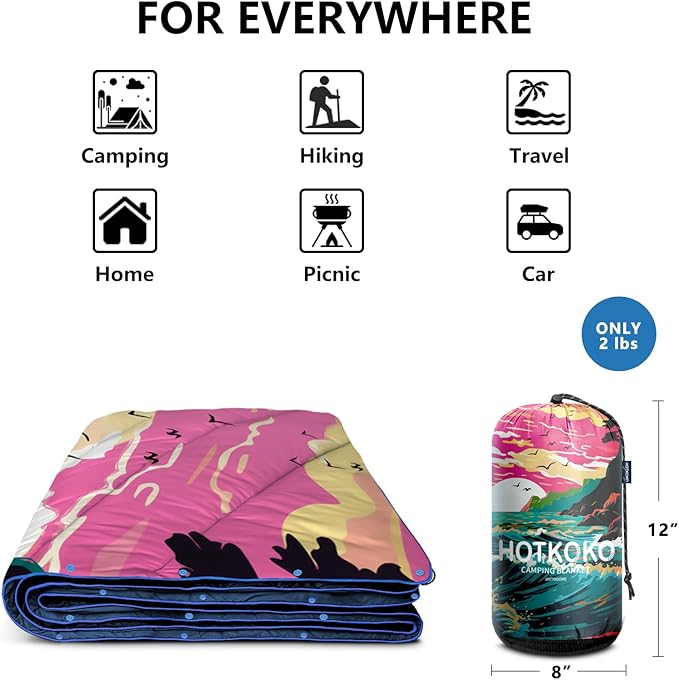 Camping Blanket,Lightweight Puffy Printed Camping Blanket Packable Outdoor Blanket for Camping,Traveling, Stadium, Hiking, Picnics