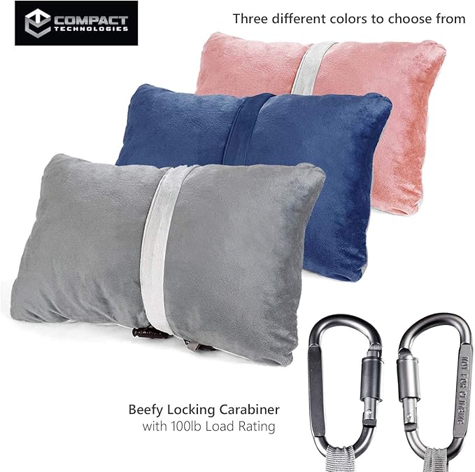 Compact Travel Pillow Made with Shredded Memory Foam and Super Soft Fleece Fabric for Ultimate Comfort in Travel. Patented Design Rolls and Compacts Small for Travel. (Pink)