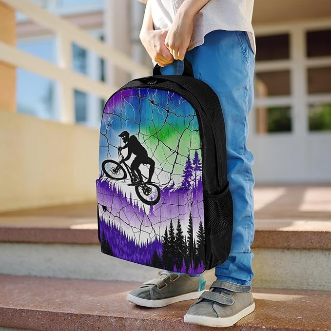 Supdreamc Polyester Daypack Backpack for Climbing Outdoors Running, Big Capacity Multipurpose Anti-Theft Bookbag, Over The Mountains Motorcycle Motocross Art Travel Hiking Camping Rucksack